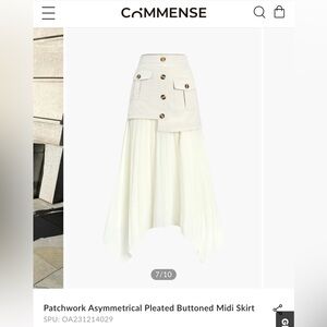 COMMENSE Patchwork Asymmetrical Pleated Buttoned Midi Skirt